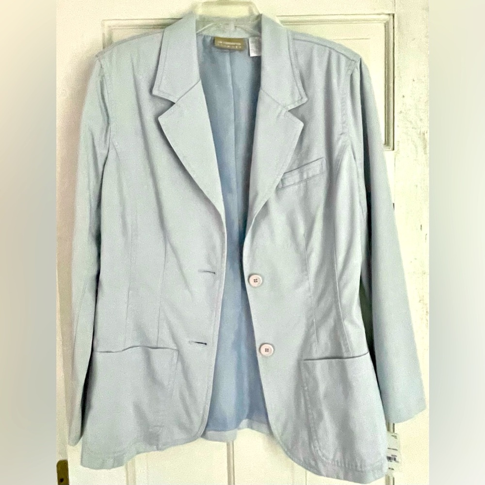 Liz Claiborne Pale Blue Microsanded Cotton Blazer Jacket Lined Size 10 NWT